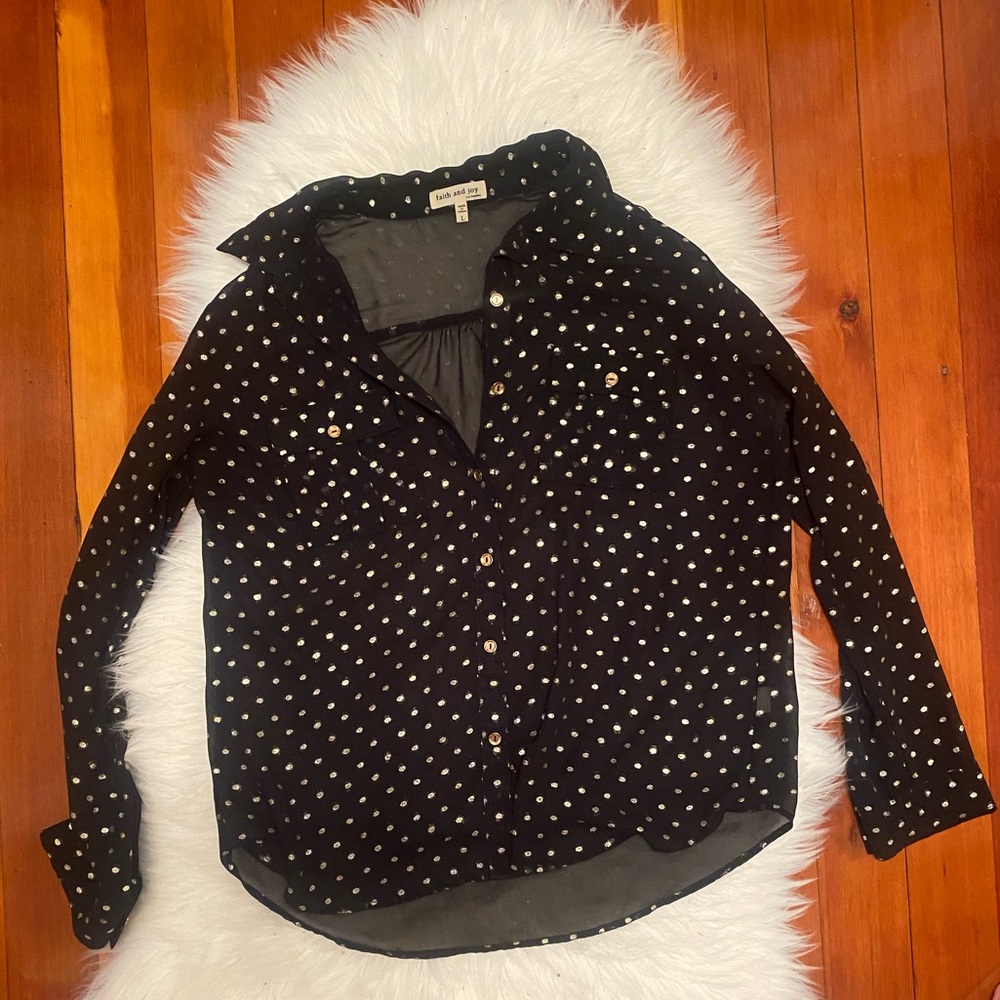 Faith & Joy large button up sheer blouse